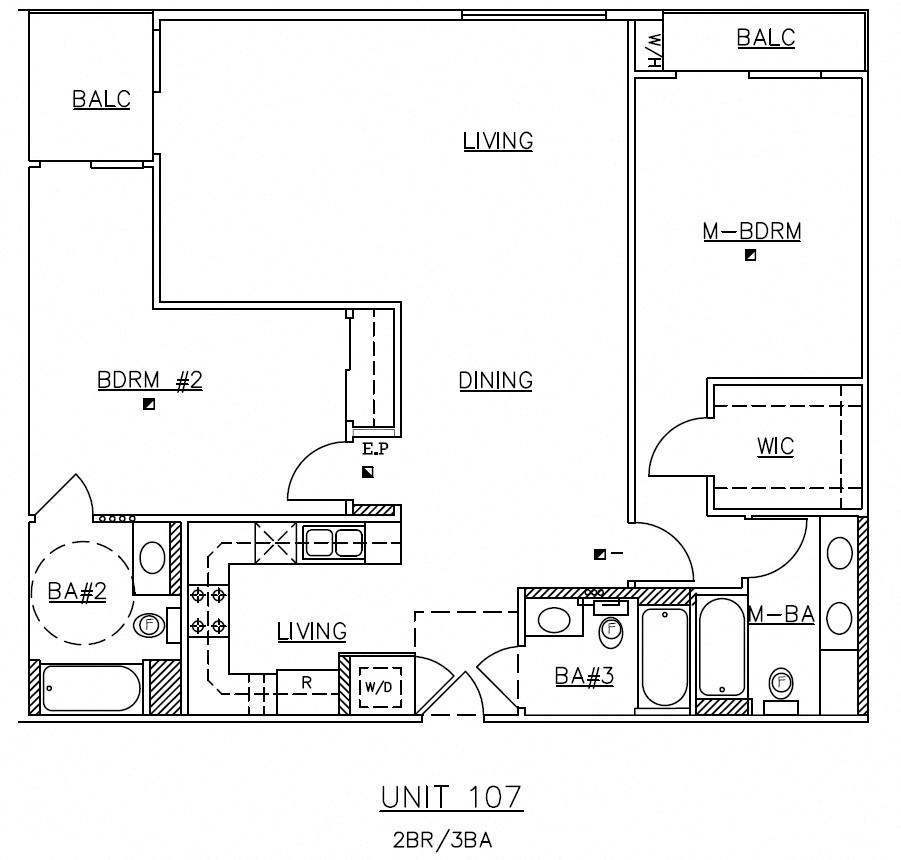 Floor plan for 3 beds, 3 baths, 1314 sqft